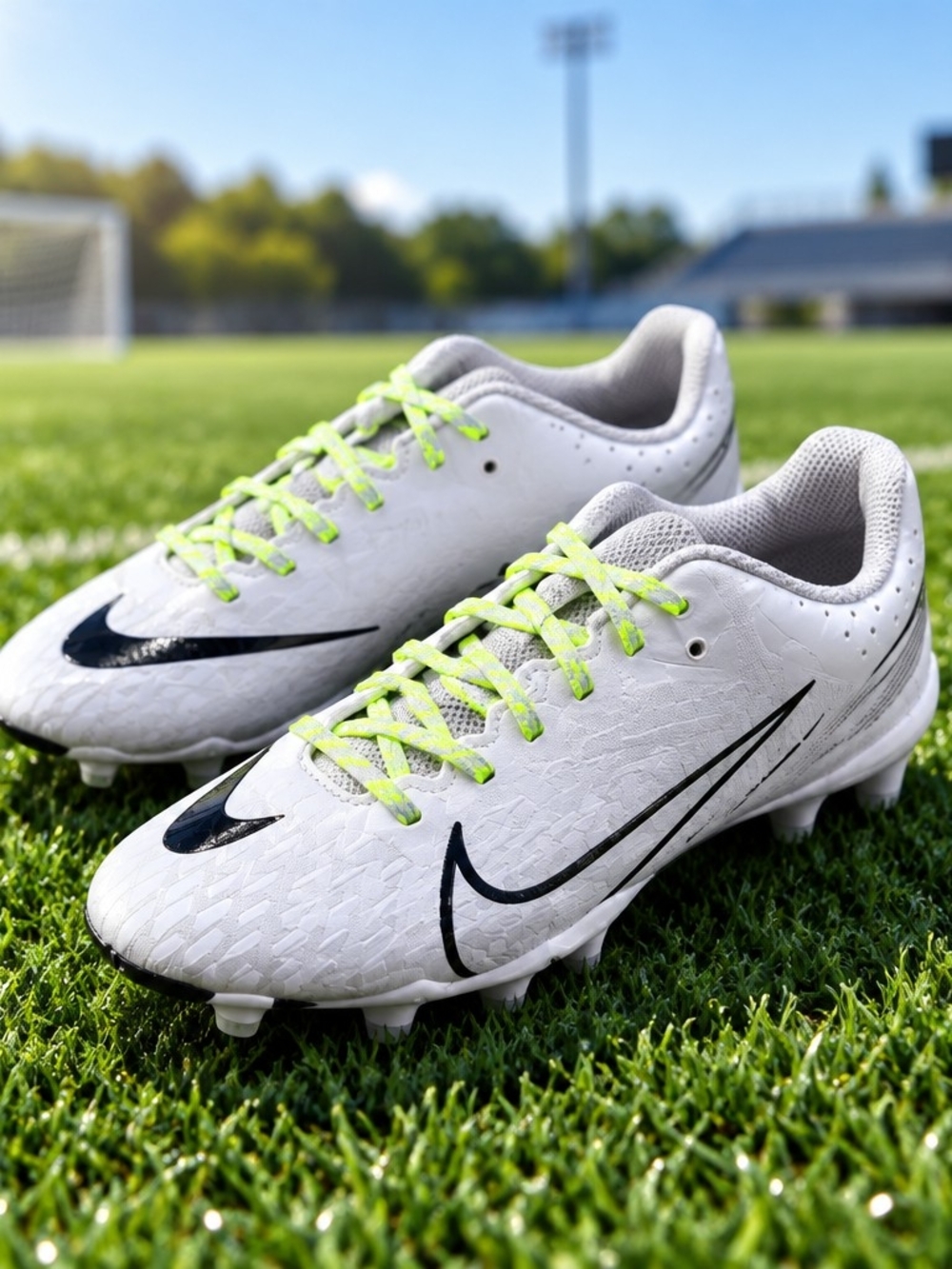 Nike White Soccer Cleats with Neon Yellow Laces - Kids Athletic Shoes Sz 1